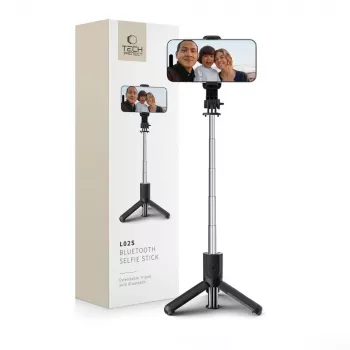 Tech-Protect L02S selfie palica s stojalom in Bluetooth daljinskim upravljalnikom, črna