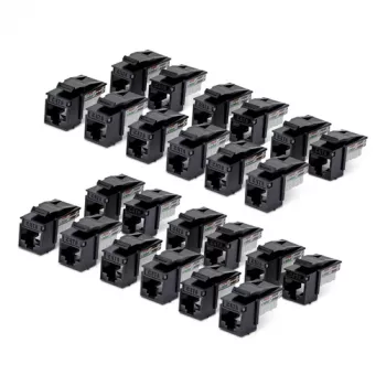 StarTech.com Cat6 Keystone Jack 24er-Pack, RJ45 Ethernet Keystone konektor, UTP Cat6 stenska vtičnica, 90 stopinj 110 Punch Down, črn, 10GBase-T