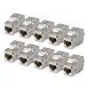 StarTech.com oklopljeni Cat6a Keystone Jack modul, 10er-Pack RJ45 Ethernet konektor, STP Cat6a stenska vtičnica, 180 stopinj, brez orodja, ploščat, srebrn