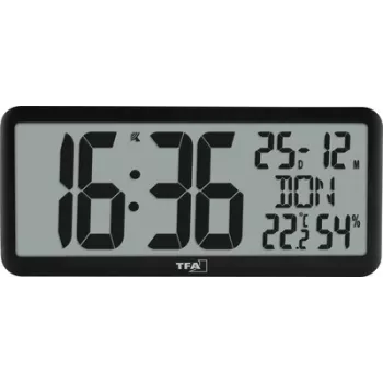 TFA 60.4525.01 črna digitalna radijsko vodena budilka z notranjo klimo