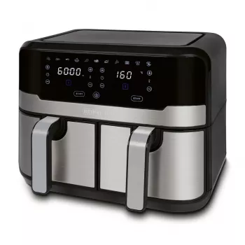 HEINRICH'S HFR 8214 dvojna friteza na vroči zrak 2 x 4,5 L = 9,0 L 1300-2400 W črno-srebrna