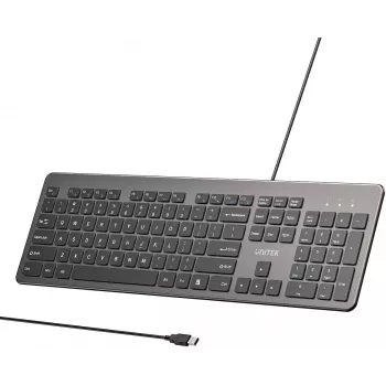 UNITEK SlimTap žična pisarniška tipkovnica, USB-A, siva