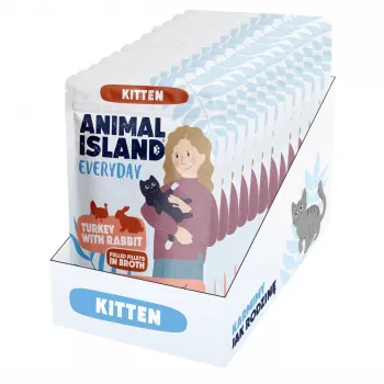 ANIMAL ISLAND mokra hrana za mlade mačke s puranom in kuncem 12x85g