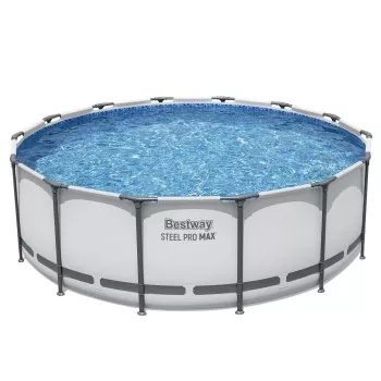Bestway 5612X Steel Frame nadzemni bazen 427 x 122 cm (14 ft x 48 in) okrogli okvirni bazen s filtrirno črpalko, lestvijo, pokrovom, podlogo in dozirnikom ChemConnect