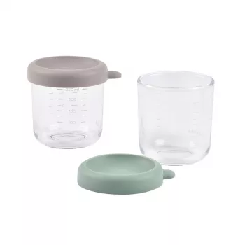 BEABA stekleni kozarci s pokrovi 2 x 250 ml žajbljevo zelena/gazela