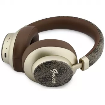 Guess GUE005457 naglavne Bluetooth slušalke z ENC, rjave, Gold Script Metal dizajn