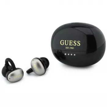 Guess odprte stereo Bluetooth slušalke s kovinsko površino, galvaniziranimi deli in klasičnim logotipom črne