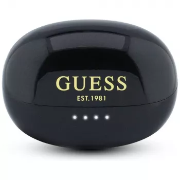 Guess odprte stereo Bluetooth slušalke s kovinsko površino, galvaniziranimi deli in klasičnim logotipom črne