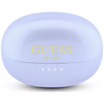 GUESS odprte brezžične slušalke s kovinsko površino in galvaniziranimi deli, klasičen logotip, vijolične
