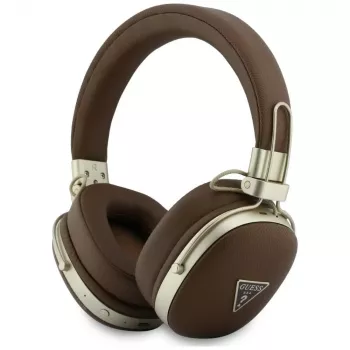 Guess GUE005460 Bluetooth na-ušesne slušalke z ENC, rjave, kovinski trikotni logotip