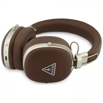 Guess GUE005460 Bluetooth na-ušesne slušalke z ENC, rjave, kovinski trikotni logotip