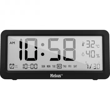 MEBUS 25819 kremenova budilka digitalni LCD črna