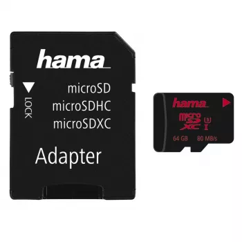 Hama microSDXC 64GB UHS hitrostni razred 3 UHS-I branje 100MB/s pisanje 30MB/s z SD adapterjem