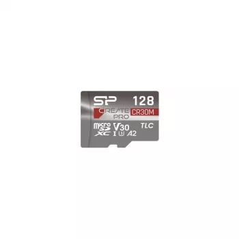 Silicon Power CreatePro CR30M 128 GB microSDXC pomnilniška kartica z SD adapterjem, UHS-I U3, V30, A2, Class 10, do 160 MB/s branja