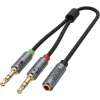 UNITEK Y-C957ABK 3,5mm mini jack kabel za razdelitev zvoka, vtičnica na 2x vtič, 20 cm, črn
