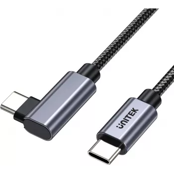UNITEK USB-C kotni kabel 90° PD 100W 0,5m črn