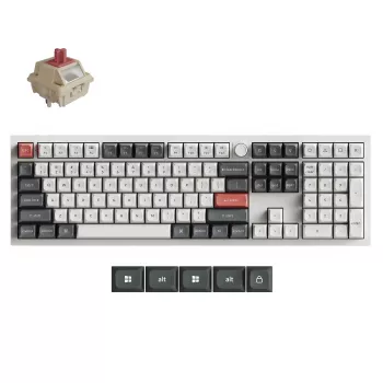 Keychron Q6U-P1 100% Full-Size mehanska igralna tipkovnica, Gateron G Pro 3.0 Milk POM Red Switch, Hot-Swap, 8K Polling Rate, RGB, QMK/VIA, ohišje iz CNC aluminija, Double-Shot PBT tipke, žična povezava USB-C