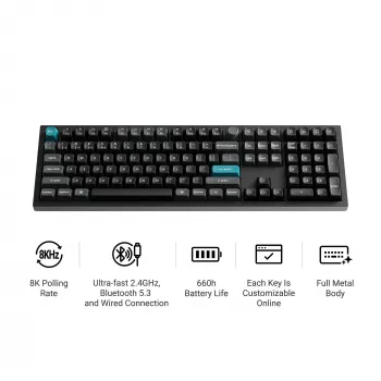 Keychron Q6U-P1 100% Full-Size mehanska igralna tipkovnica, Gateron G Pro 3.0 Milk POM Red Switch, Hot-Swap, 8K Polling Rate, RGB, QMK/VIA, ohišje iz CNC aluminija, Double-Shot PBT tipke, žična povezava USB-C