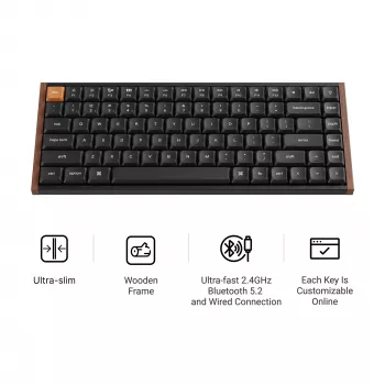 Keychron K3M-F1 75% nizkoprofilna mehanska tipkovnica, Gateron Red stikalo, RGB Hot-Swap, Bluetooth 5.1 & USB-C, črna