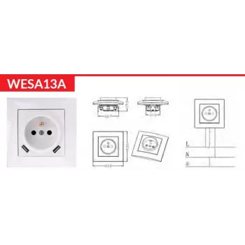 VCX WESA LC 13A posamezna vtičnica s polnilnikom USB bela