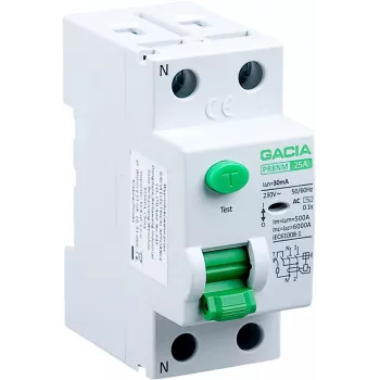 GACIA PR8NM 2P 25A 30mA AC zaščitno stikalo na diferenčni tok 6kA 2 modula