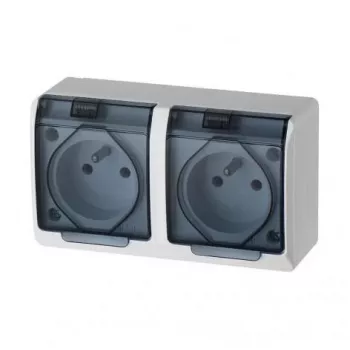 ELEKTRO-PLAST NASIELSK Hermes GNT dvojna vremenska vtičnica 16A IP44 s pokrovom dimljenega videza 0322-01