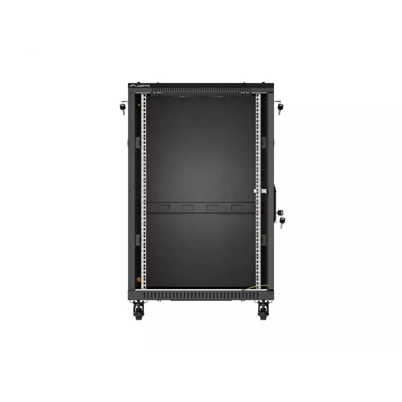 LANBERG 18U 19-palčna stoječa strežniška omara 600x800mm črna s kaljenimi steklenimi vrati (Flat Pack)
