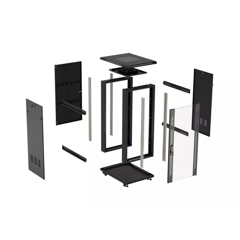 LANBERG 18U 19-palčna stoječa strežniška omara 600x800mm črna s kaljenimi steklenimi vrati (Flat Pack)