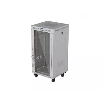 LANBERG 19-palčna stoječa omara 22U 600x600 mm siva s kaljenimi steklenimi vrati in LCD-zaslonom (Flat Pack)