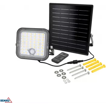 BEMKO SOLPAR solarna LED reflektor 10W 1500lm 3000/4000K IP65 črn s PIR senzorjem