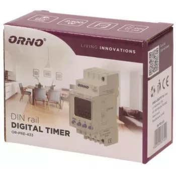 ORNO OR-PRE-433 elektronski tedenski timer, DIN tirnica, 16A/3680W, 16 programov, 230V