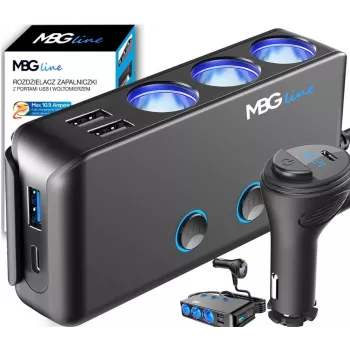 MBG Line HC67C dvojni razdelilnik vtičnic za vžigalnik z 3 priključki USB-A, 120 W, črn