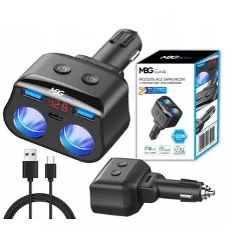 MBG Line HC69PD 3-kratni razdelilnik za vžigalnik z 2x USB-C PD 30W in 2x USB-A QC 3.0, LED prikaz napetosti, 180W