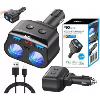 MBG Line HC69PD 3-kratni razdelilnik za vžigalnik z 2x USB-C PD 30W in 2x USB-A QC 3.0, LED prikaz napetosti, 180W