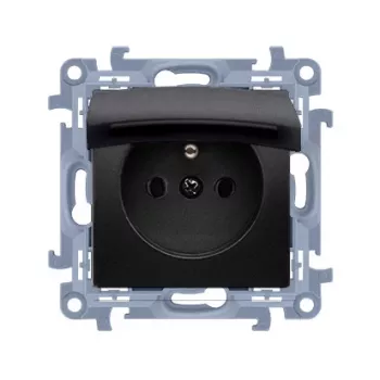 KONTAKT SIMON 10 1-Modul vtičnica črna mat s poklopcem IP44 vzmetne sponke 16A 250V