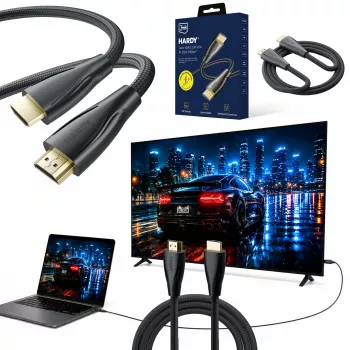 3MK PROTECTION Hardy HDMI 2.1 3m Ultra High Speed 48Gbps 8K60Hz 4K120Hz eARC VRR ALLM črn