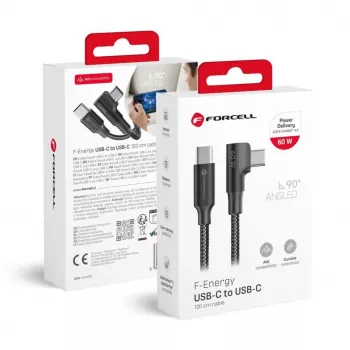 Forcell F-Energy CC-1Deg USB-C na USB-C kabel 100W PD QC4.0 5A 2m črn 90° upognjen