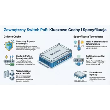 GETFORT GF-410-FU-PO zunanje PoE stikalo 4 vrata PoE + 1 navzgornja povezava, 65W, IP65