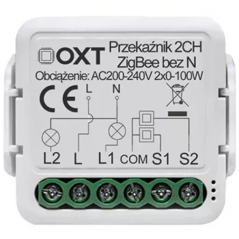 OXT mini relejni modul 2-kanalni brez nevtralnega vodnika ZigBee TUYA T272