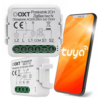 OXT mini relejni modul 2-kanalni brez nevtralnega vodnika ZigBee TUYA T272
