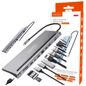ZENWIRE USB-C zvezdišče adapter 12-v-1 priklopna postaja 2x HDMI 4K Ethernet RJ45 USB 3.0 BYL-2211