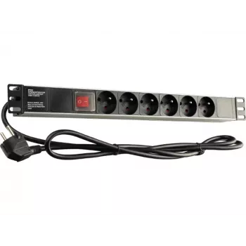 GETFORT LGF-06-Z 19-palčna 1U 6-mestna Schuko razdelilna enota (PDU) - 1,8 m kabel, 16 A, 230 V, črna