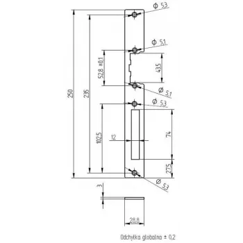 ELEKTRA-PLUS ščit za vgradne ključavnice, pocinkan, 200x20mm