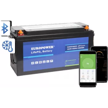 EUROPOWER LFP 12/150/E/B/HT/SH LiFePO4 baterija 12,8V 150Ah Bluetooth grelna blazinica