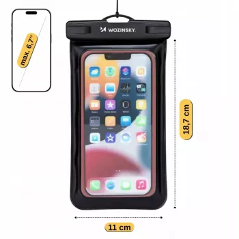 Wozinsky WWE-01 vodoodporni ovitek za telefon z naramnico, črn