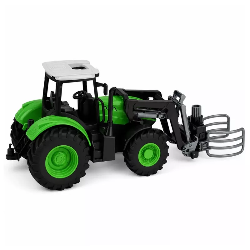 LEAN TOYS RC traktor z grabilnikom za bale, daljinsko voden, luči, zelen, 1:24