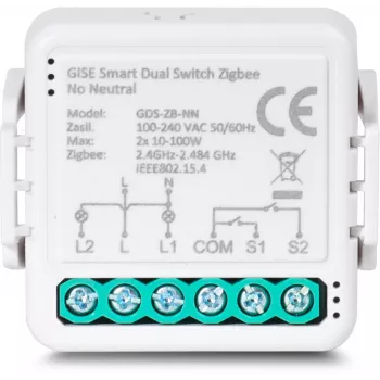 GISE pametni modul z dvojnim relejem (brez nevtralnega vodnika) Zigbee Tuya GDS-ZB-NN