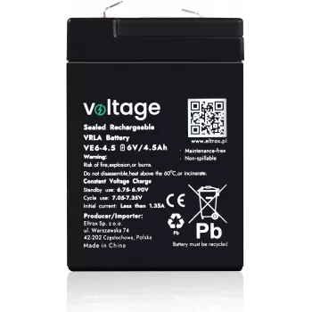 AGM baterija VOLTAGE 6V 4.5Ah VE6-4.5 (življenjska doba 6-9 let)