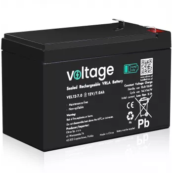 AGM baterija VOLTAGE Long Life 12V 7Ah VEL12-7.0 (načrtovana življenjska doba 15 let)