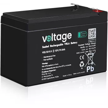 AGM baterija VOLTAGE Long Life 12V 9Ah VEL12-9.0 (načrtovana življenjska doba 15 let)